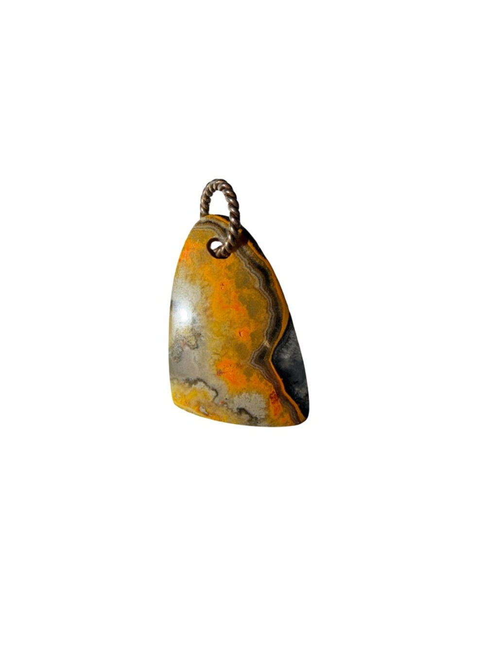 Bumble Bee 🐝 Jasper Slice Pendant in Orange, Yellow and Black .925 link